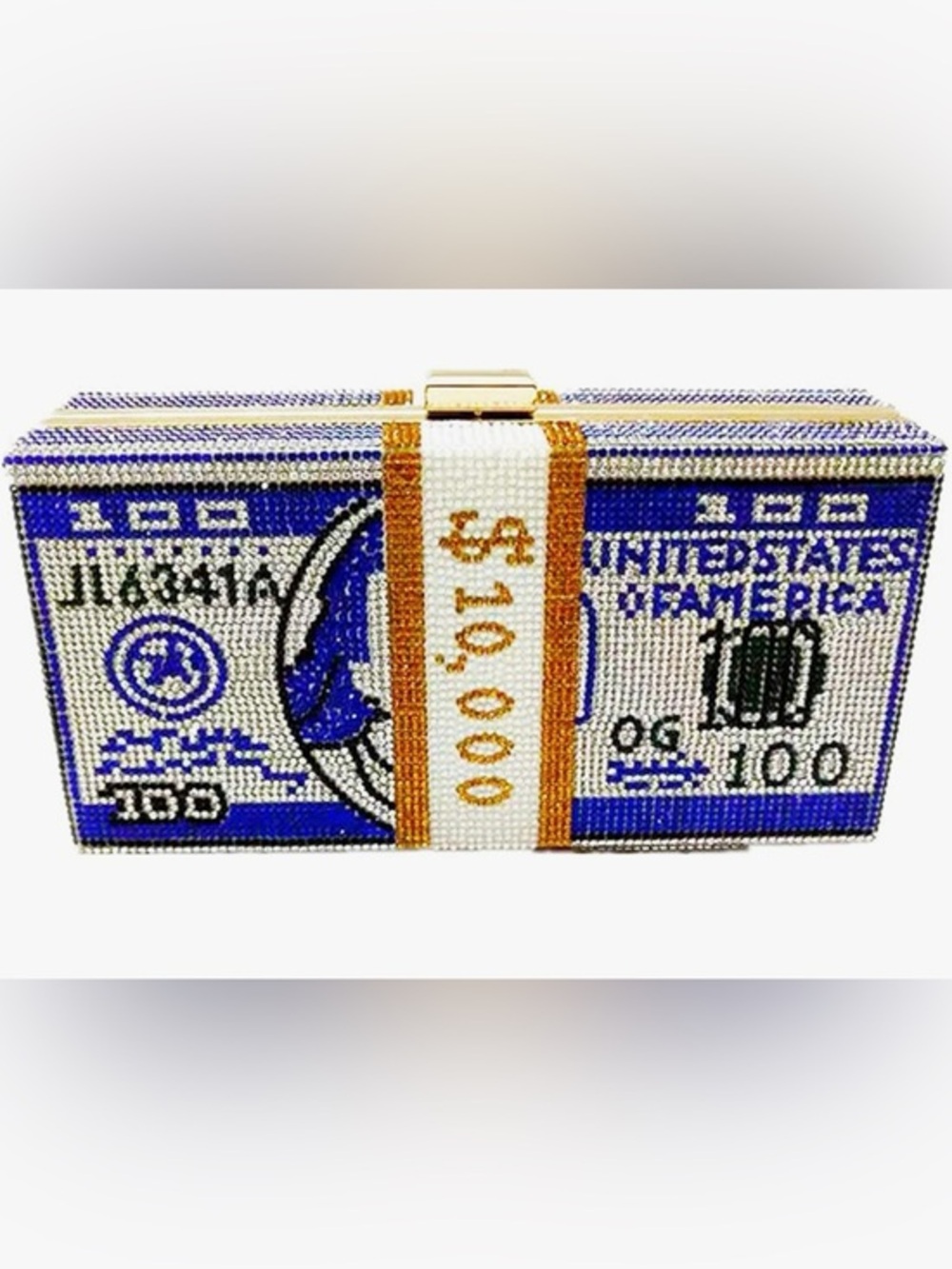 Rhinestone clutch bag Beaded Money Roll Clutch in Blue, White & Gold $10000